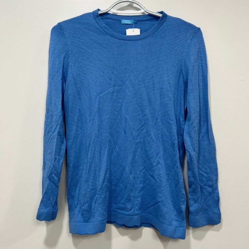 J‎ Mclaughlin Janie Sweater XS NWT $158 Stripe Button Crew Long Sleeve Knit Blue